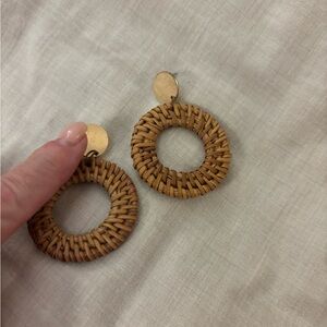 Tan Woven Hoop Earrings Bohemian Style